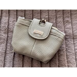 Unused Gray Mini Japanese Wallet with Kiss-Lock Gamaguchi Purse & Zip Pocket